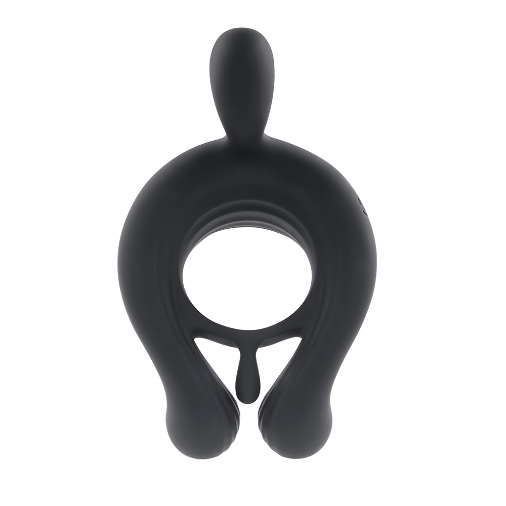 Playboy Triple Play Vibrating Cockring with Stimulator Black - Fantasies Boutique