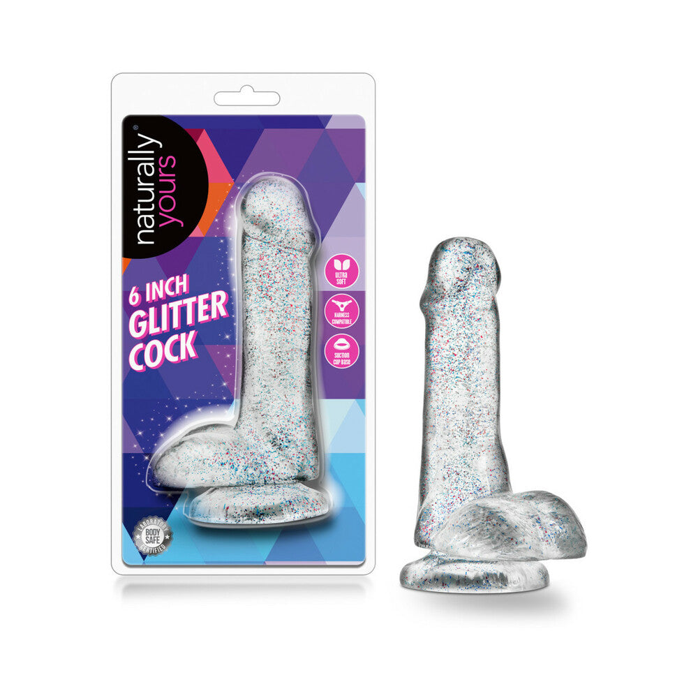 Naturally Yours 6 in. Glitter Cock Realistic Dildo with Balls Sparkling Clear - Fantasies Boutique