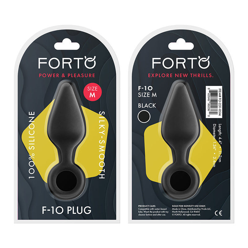 Forto F-10 Silicone Anal Plug with Pull Ring Medium Black - Fantasies Boutique