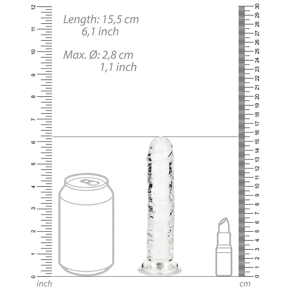 RealRock Crystal Clear Straight 6 in. Dildo Without Balls Clear - Fantasies Boutique