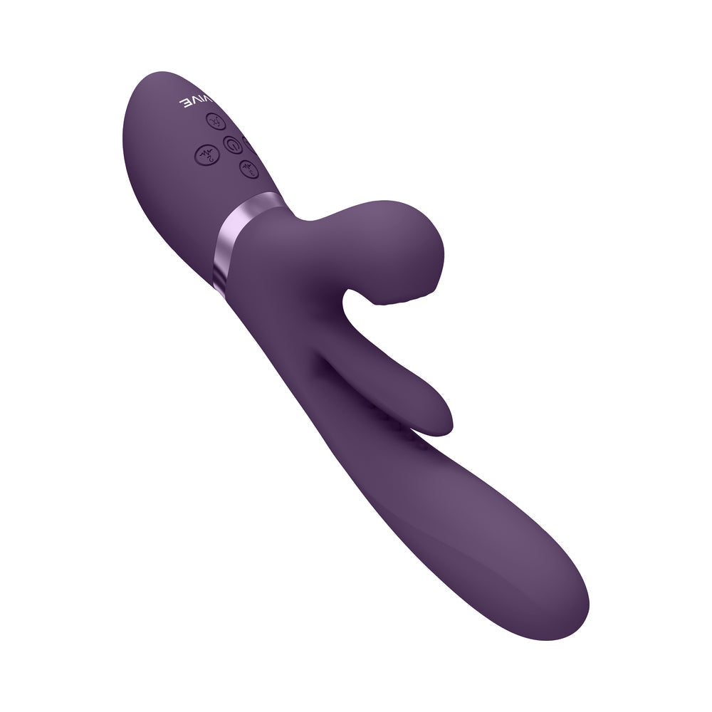 VIVE KURA Rechargeable Thrusting Silicone G-Spot Vibrator with Flapping Tongue and Pulse Wave Stimulator Purple - Fantasies Boutique