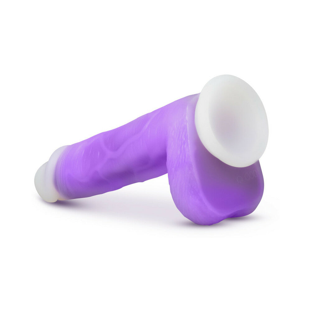 Blush Neo Elite Encore 8 in. Silicone Vibrating Dildo with Balls & Suction Cup Purple - Fantasies Boutique