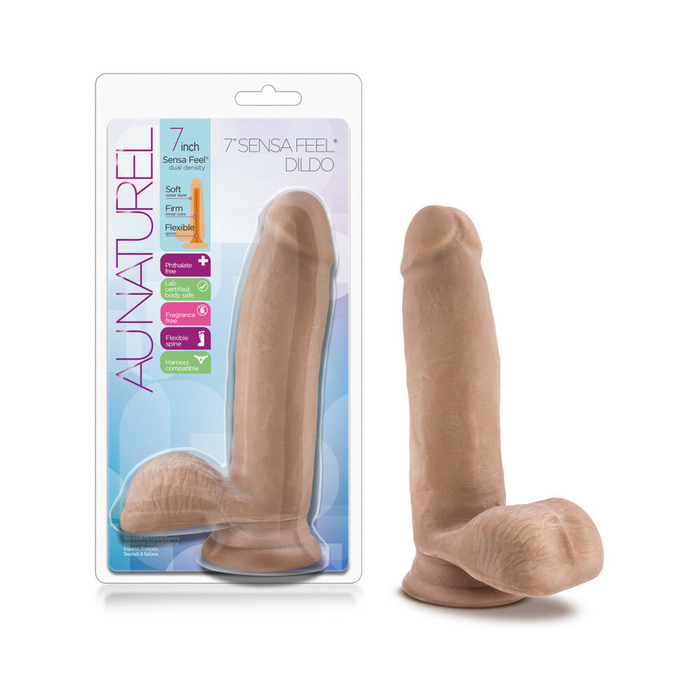 Au Naturel 7 in. Posable Dual Density Dildo with Balls Tan - Fantasies Boutique