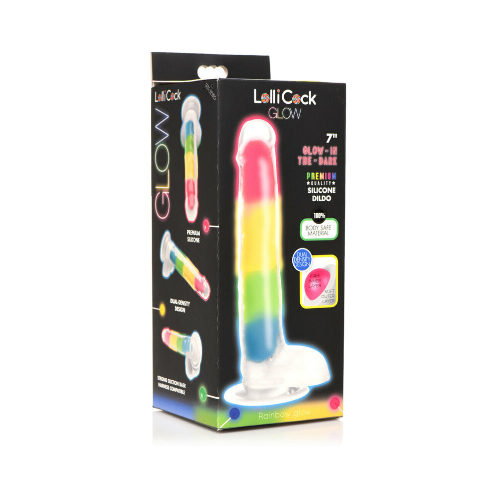 Lollicock Silicone Dildo with Balls 7 in. Rainbow Glow in the Dark - Fantasies Boutique