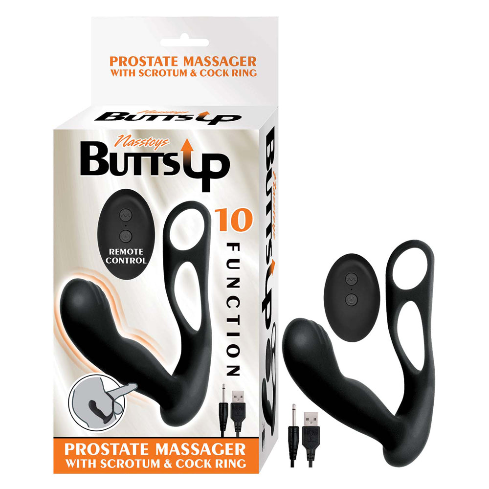 Butts Up Prostate Massager With Scrotum & Cock Ring Black - Fantasies Boutique