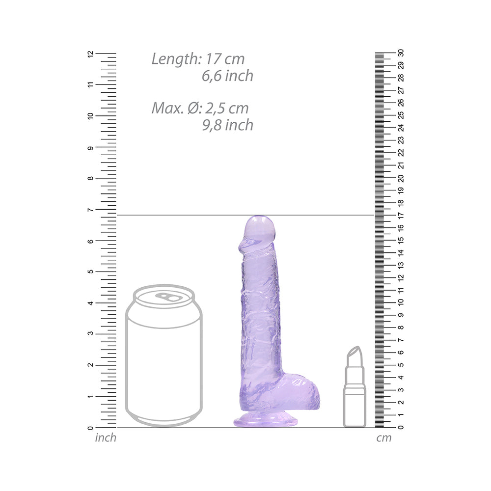 RealRock Crystal Clear Realistic 6 in. Dildo With Balls and Suction Cup Purple - Fantasies Boutique