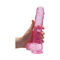 RealRock Crystal Clear Realistic 9 in. Dildo With Balls and Suction Cup Pink - Fantasies Boutique