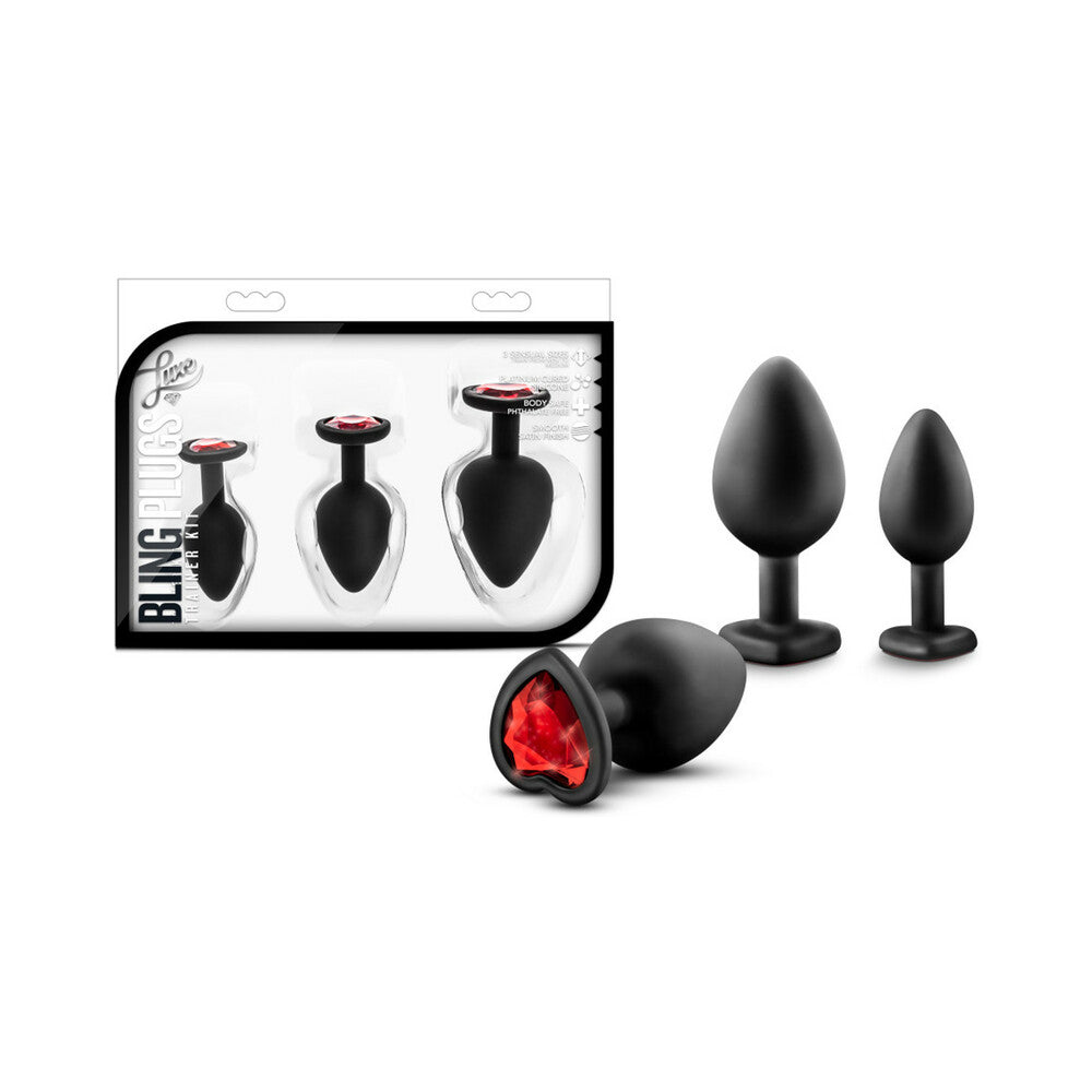 Blush Luxe 3-Piece Bling Plug Training Kit with Red Gem Base Black - Fantasies Boutique