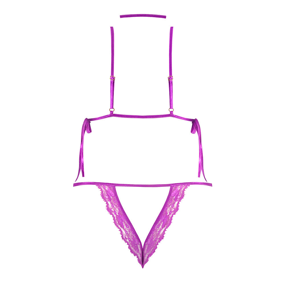 Magic Silk Butterfly Fantasies Peek-a-Boo & Crotchless Teddy Neon Purple Queen Size
