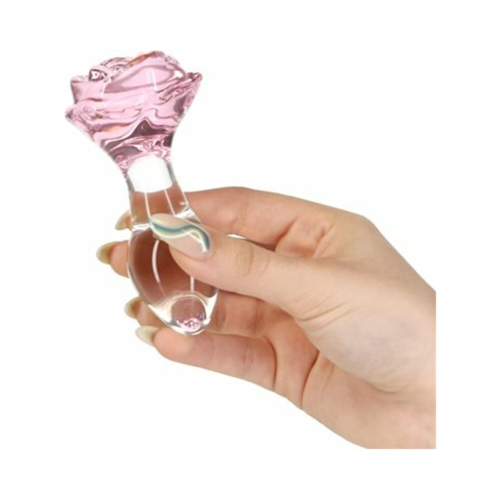 Pillow Talk Rosy Glass Anal Plug with Pink Rose Base - Fantasies Boutique