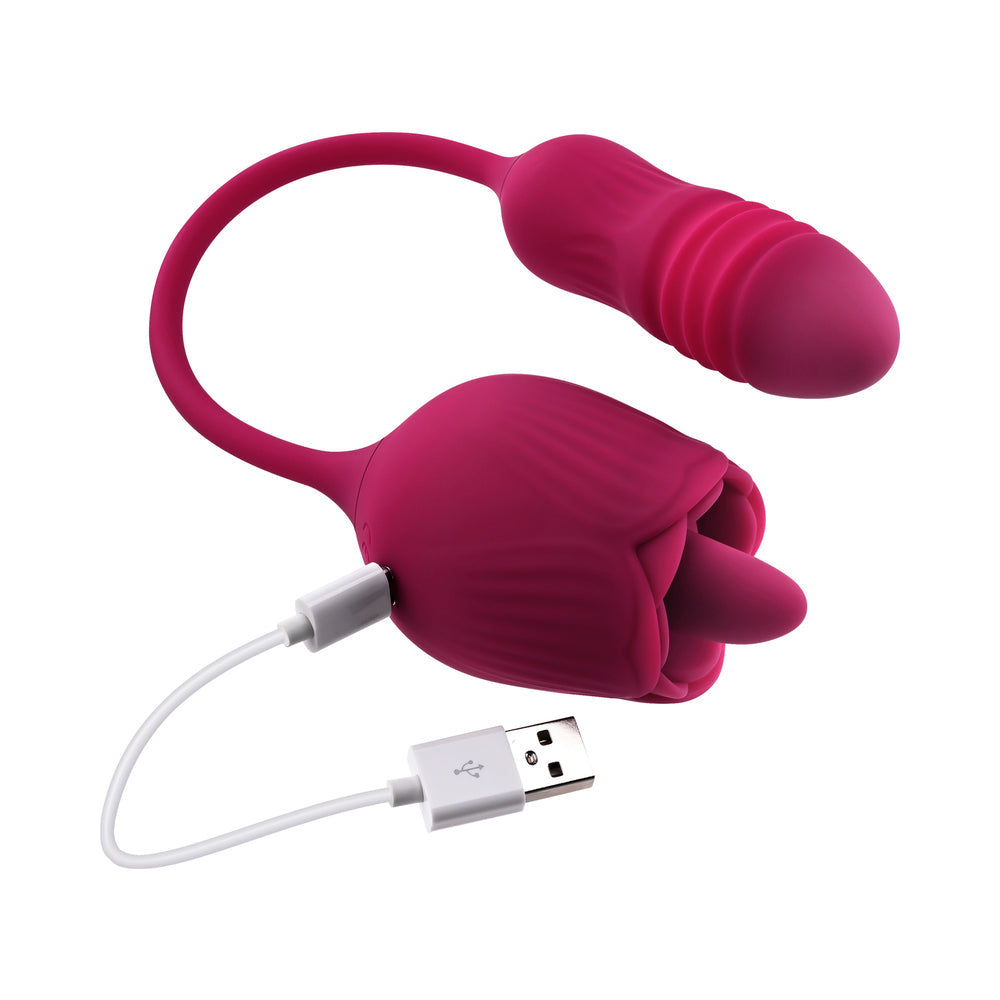 Evolved Wild Rose Rechargeable Dual-Ended Silicone Thrusting Egg & Flicking Tongue Vibrator Red - Fantasies Boutique