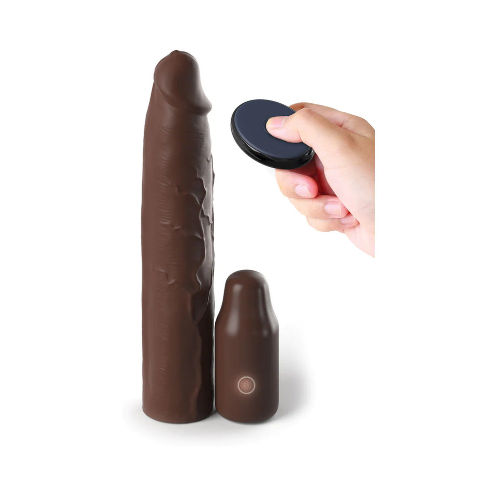 Fantasy X-tensions Elite 9 in. Silicone Mega Extension Sleeve 3 in. Vibrating Brown - Fantasies Boutique