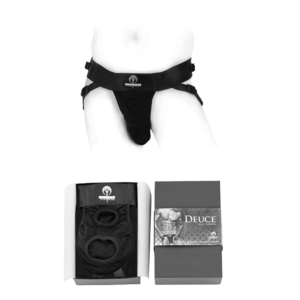 SpareParts Deuce Double Strap Harness Black Size B Magnum - Fantasies Boutique