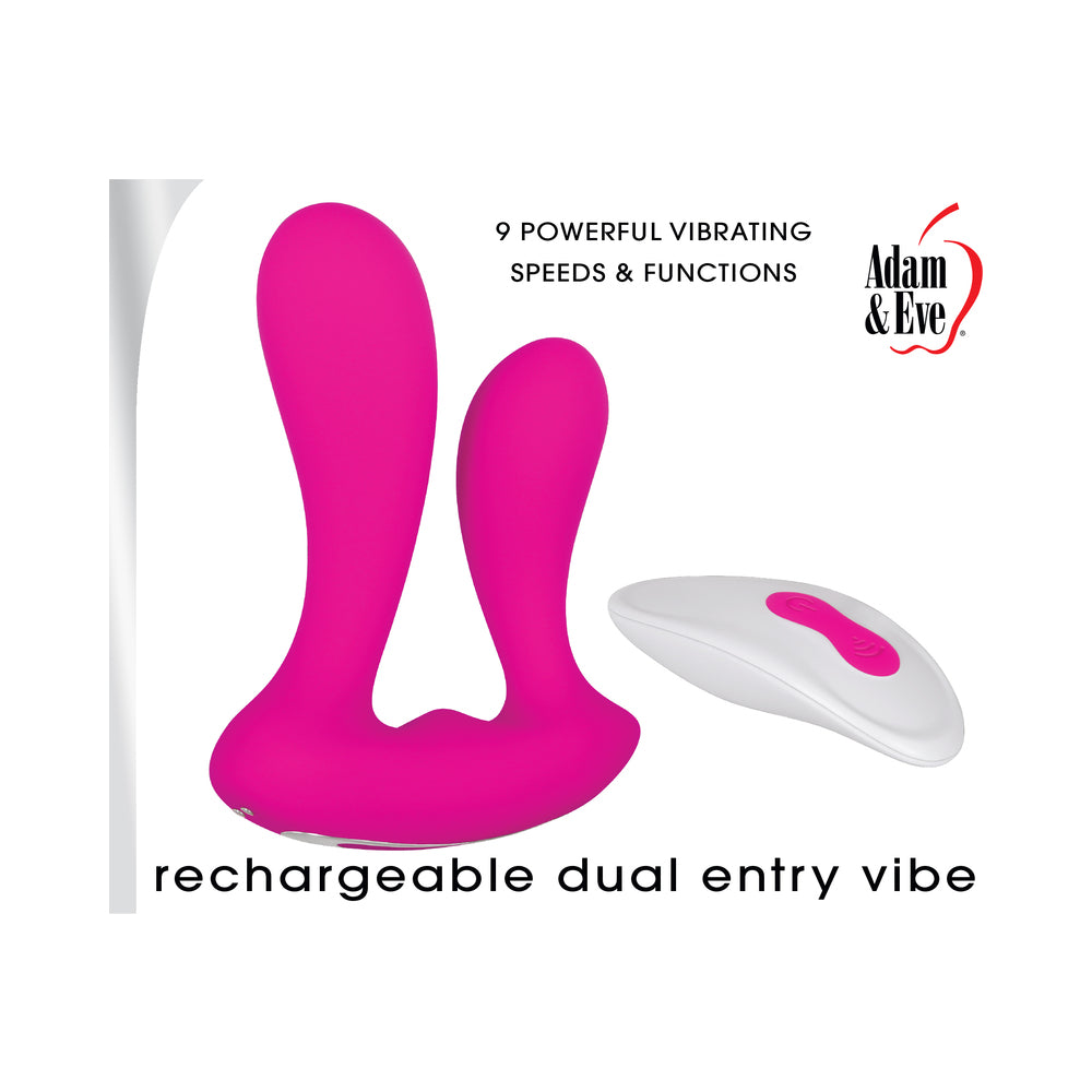 Adam & Eve Rechargeable Remote-Controlled Silicone Dual Entry Vibrator Pink - Fantasies Boutique