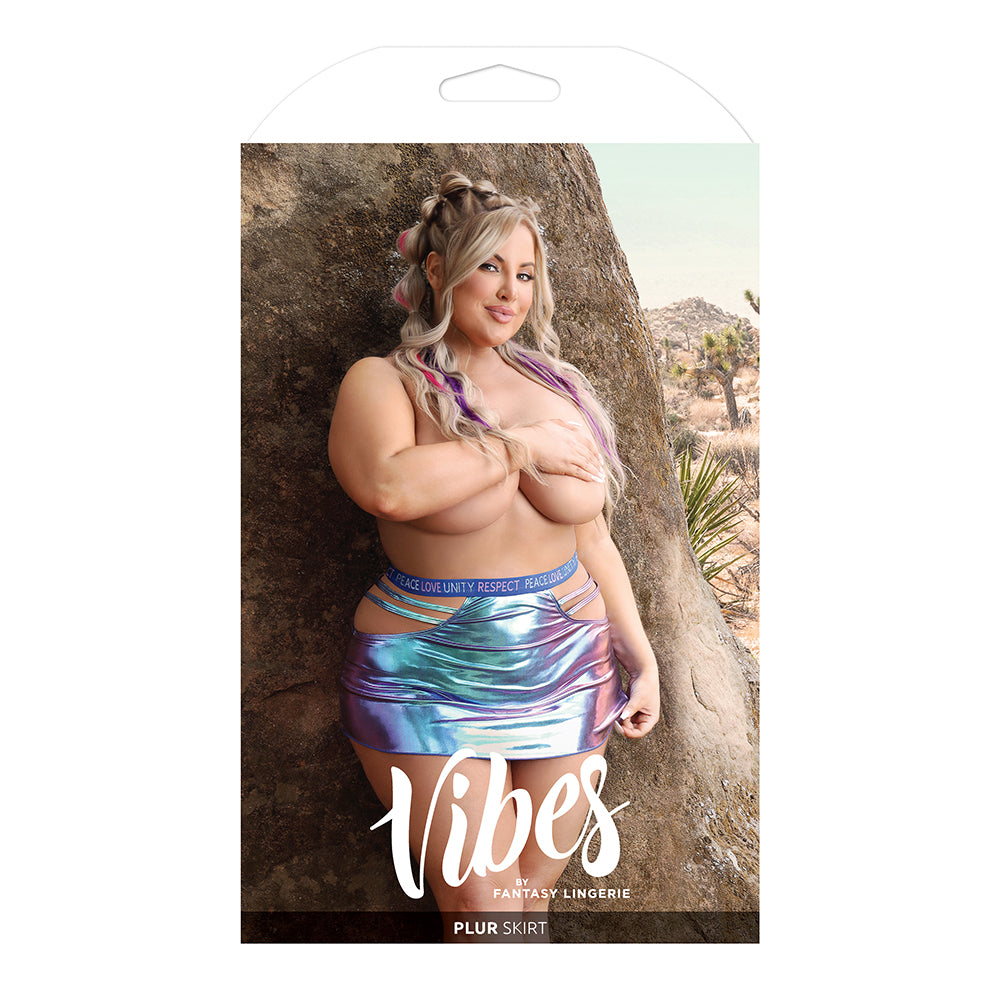 Fantasy Lingerie Vibes Plur Holographic Cut Out Skirt Separate Aqua Holo Queen Size - Fantasies Boutique