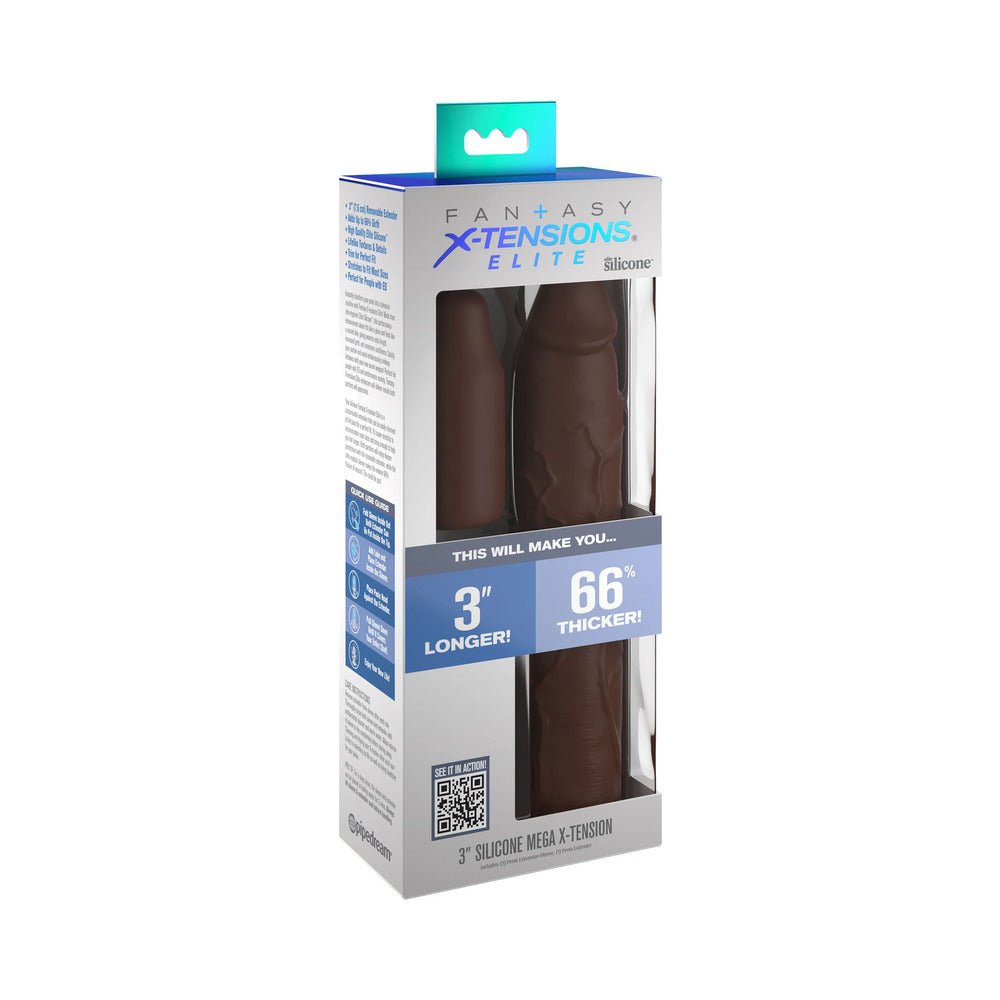 Fantasy X-tensions Elite 9 in. Silicone Mega Extension Sleeve with 3 in. Extender Brown - Fantasies Boutique