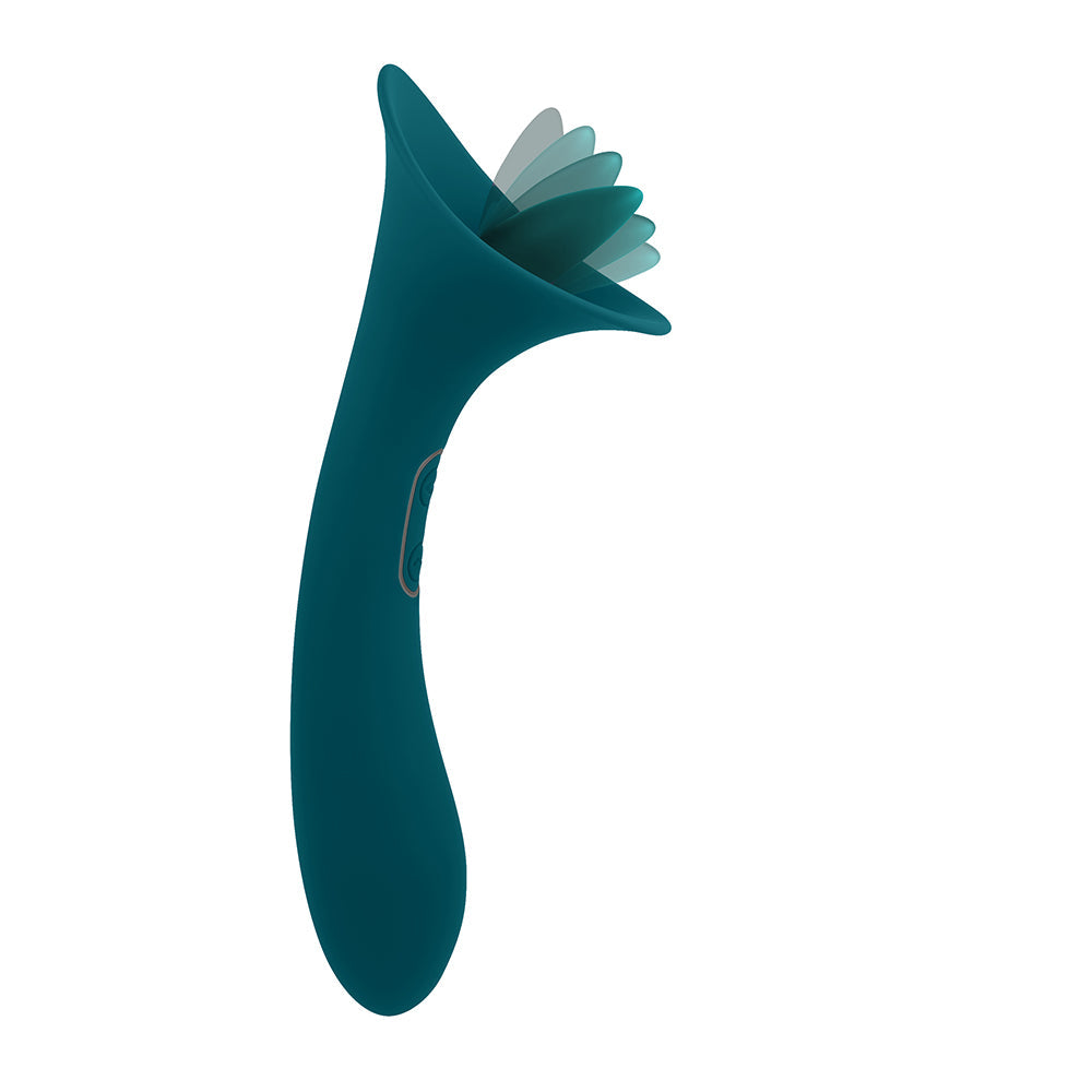 Playboy True Indulgence Rechargeable Dual Ended Silicone Flicking Vibrator Deep Teal - Fantasies Boutique
