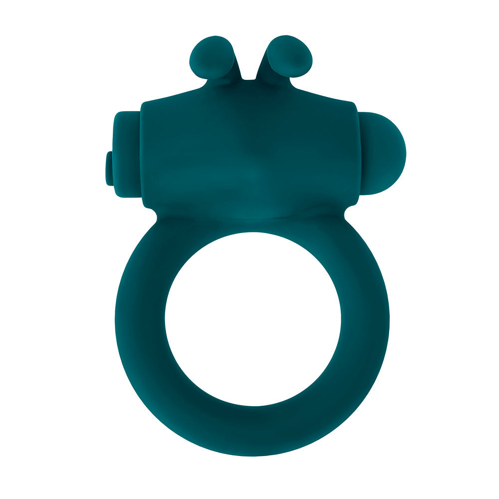 Playboy Bunny Buzzer Rechargeable Vibrating Silicone Cockring with Stimulator Deep Teal - Fantasies Boutique