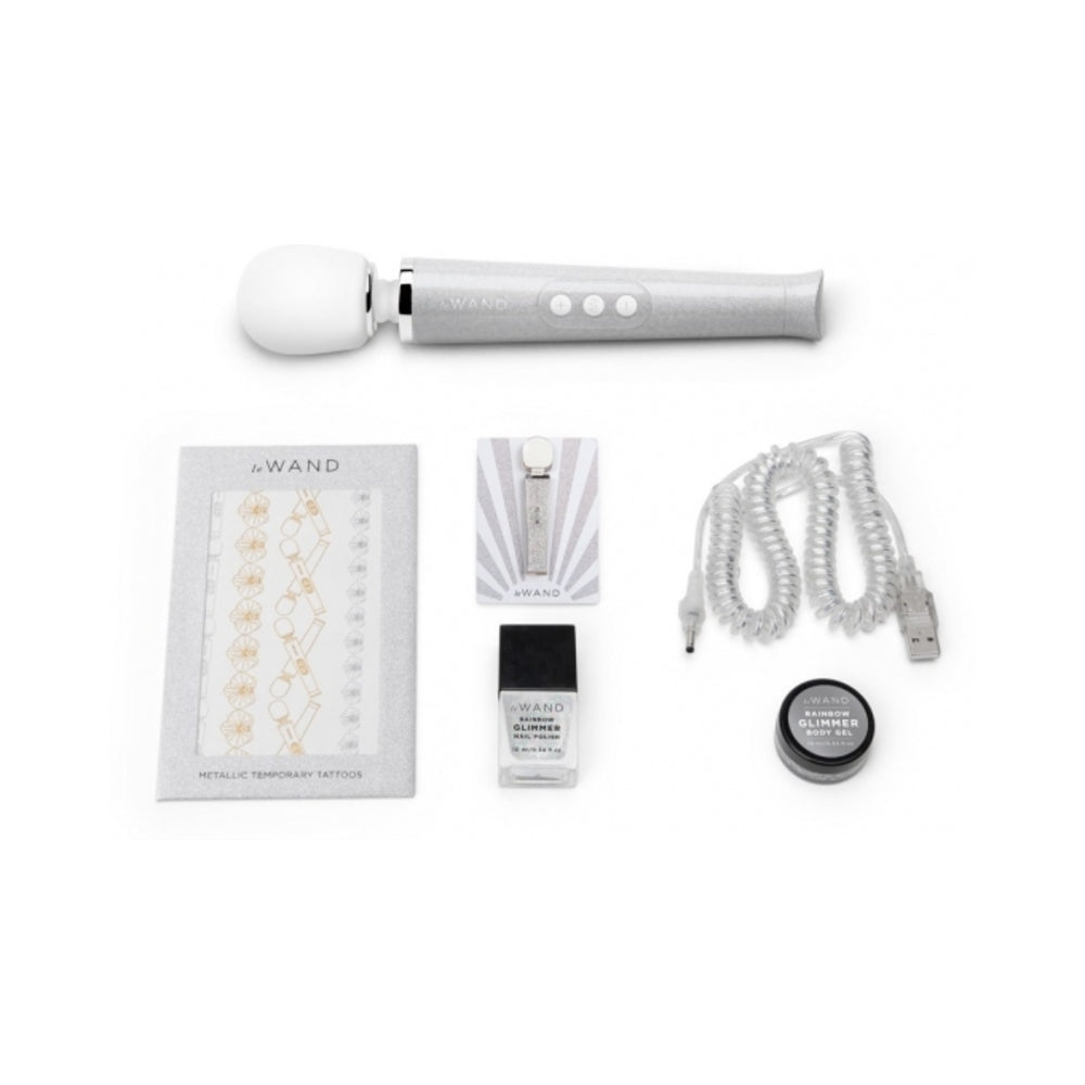 Le Wand All That Glimmers Petite Rechargeable Vibrating Massager Special Edition Set White - Fantasies Boutique