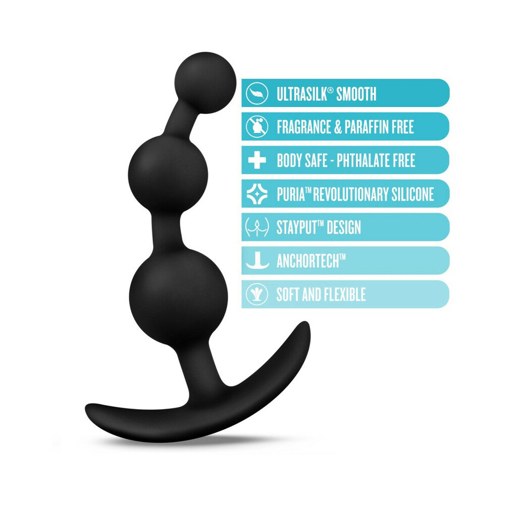 Anal Adventures Platinum Silicone Small Anal Beads Plug Black - Fantasies Boutique