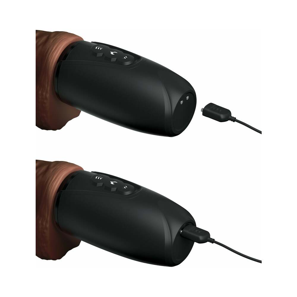 King Cock Plus 7.5 in. Thrusting Cock With Balls Rechargeable Realistic Vibrator Brown - Fantasies Boutique