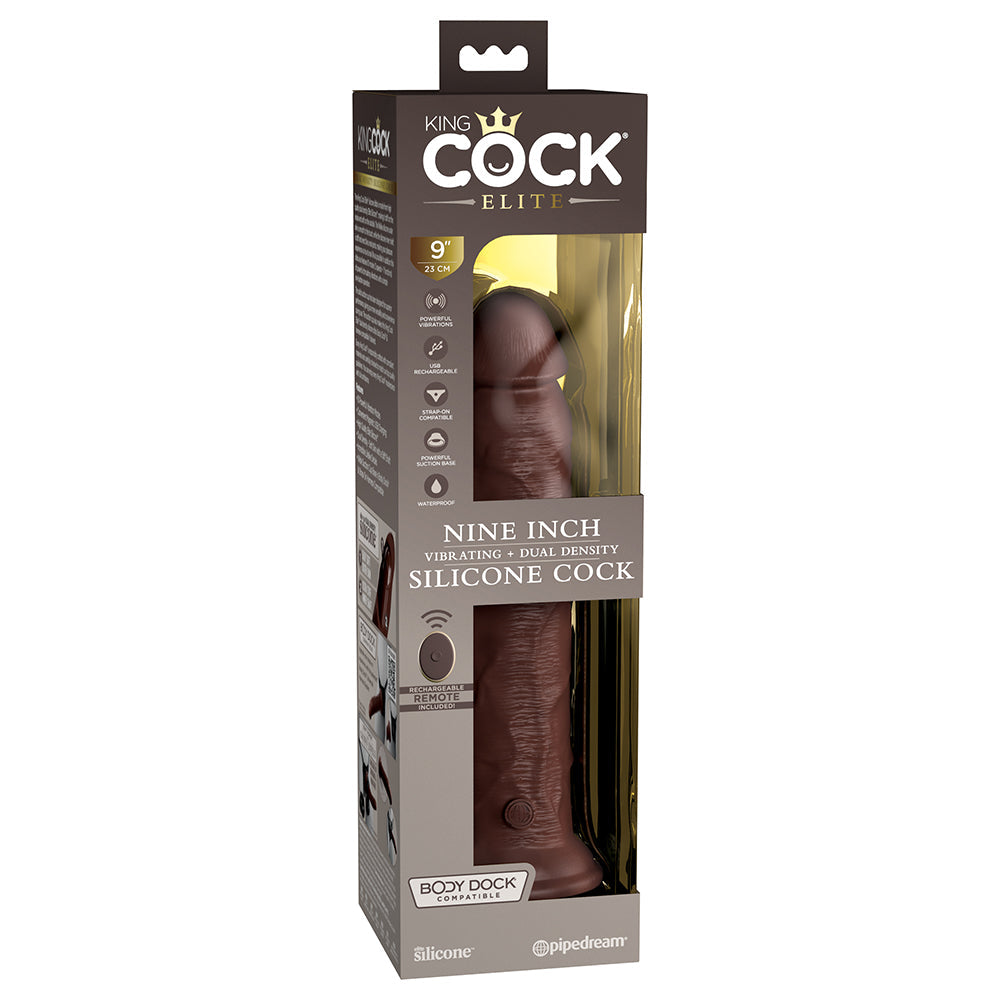 King Cock Elite 9 in. Vibrating Dual Density Silicone Realistic Dildo Brown - Fantasies Boutique
