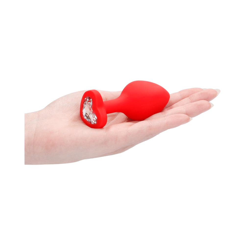 Ouch! Flexible Silicone Diamond Heart Butt Plug Red Large - Fantasies Boutique