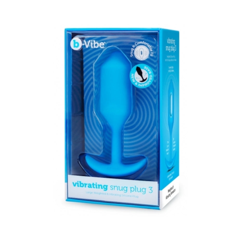 b-Vibe Vibrating Snug Plug 3 Rechargeable Weighted Silicone Anal Plug Blue - Fantasies Boutique