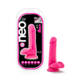 Neo Elite 6 in. Silicone Dual Density Dildo with Balls Neon Pink - Fantasies Boutique
