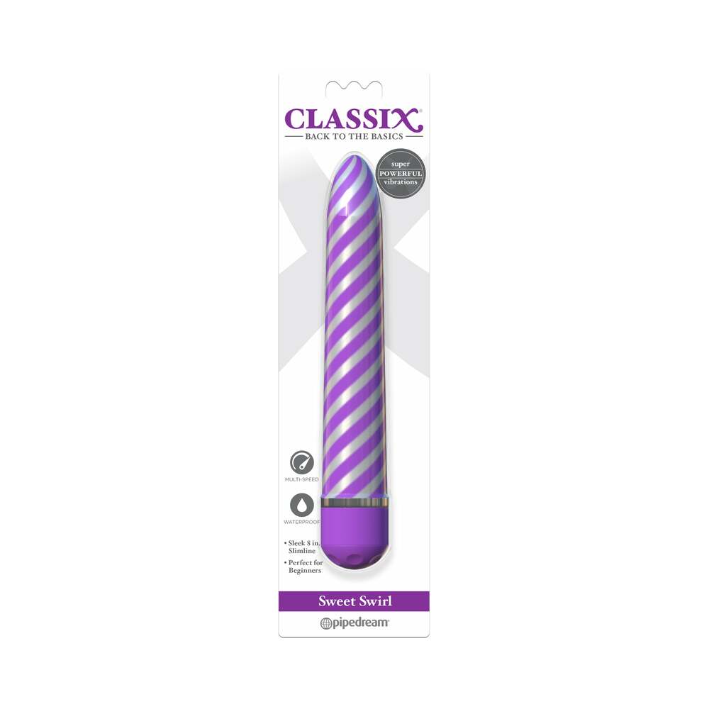 Pipedream Classix Sweet Swirl 8 in. Slimline Vibrator Purple - Fantasies Boutique