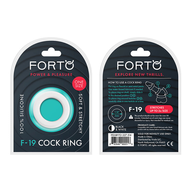 Forto F-19 Liquid Silicone 2-Tone Cockring Black/White - Fantasies Boutique