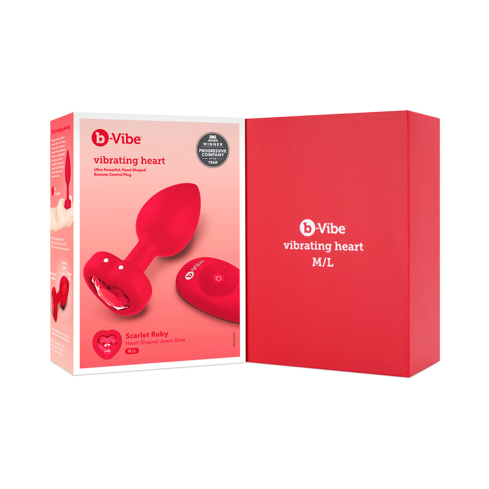 b-Vibe Vibrating Heart Anal Plug with Heart-Shaped Jewel Base M/L Red - Fantasies Boutique