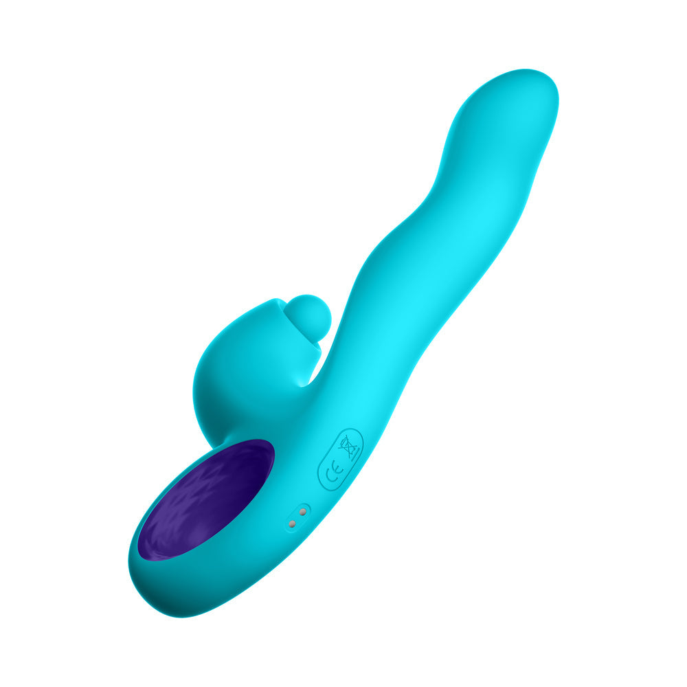 FemmeFunn Klio Rechargeable Silicone Triple Action Thumping Rabbit Vibrator Turquoise - Fantasies Boutique