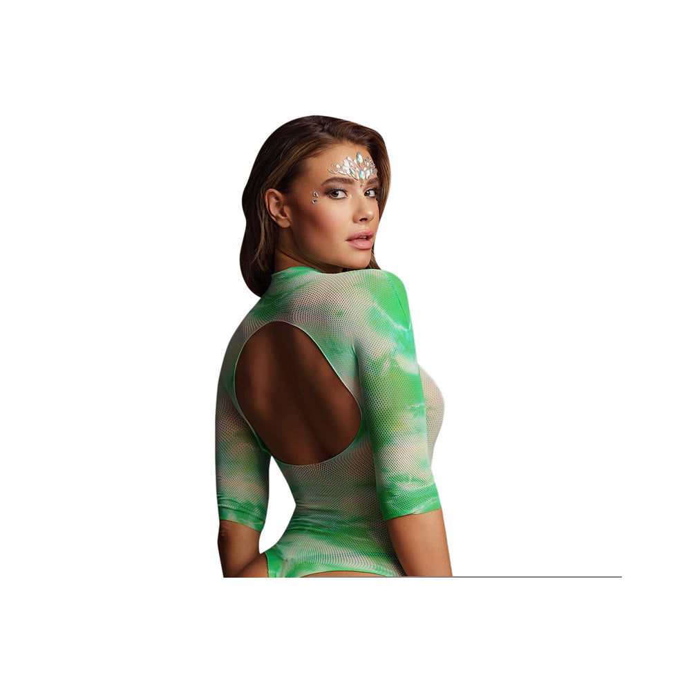 Shots Le Desir Short Sleeve Fishnet Teddy & Dazzling Rhinestone Sticker Multi O/S