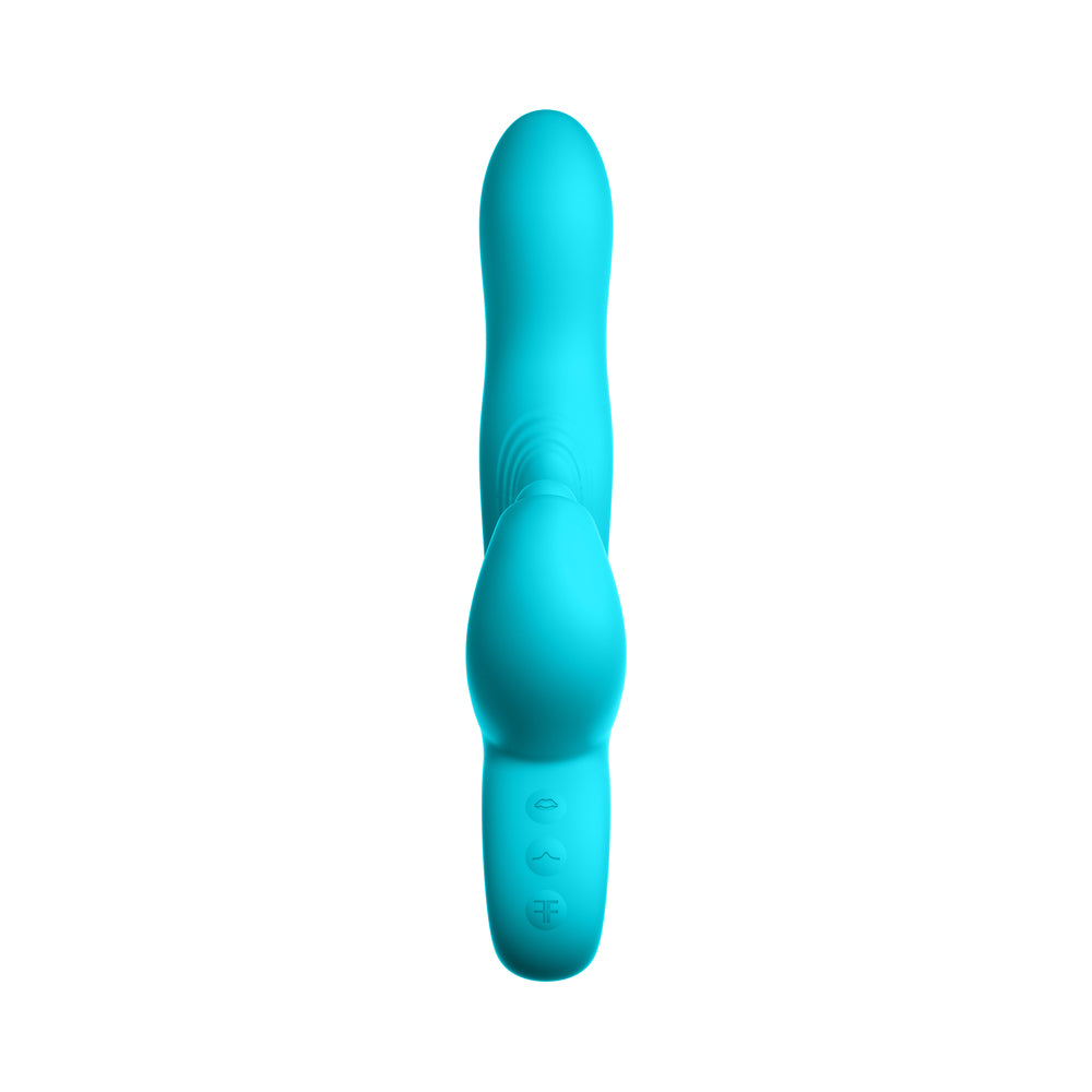 FemmeFunn Klio Rechargeable Silicone Triple Action Thumping Rabbit Vibrator Turquoise - Fantasies Boutique