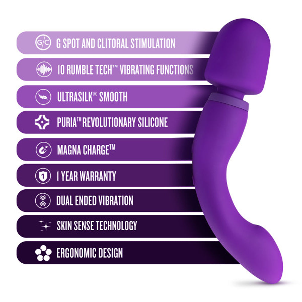 Wellness Dual Sense Rechargeable Silicone Dual Ended G-Spot & Wand Vibrator Purple - Fantasies Boutique