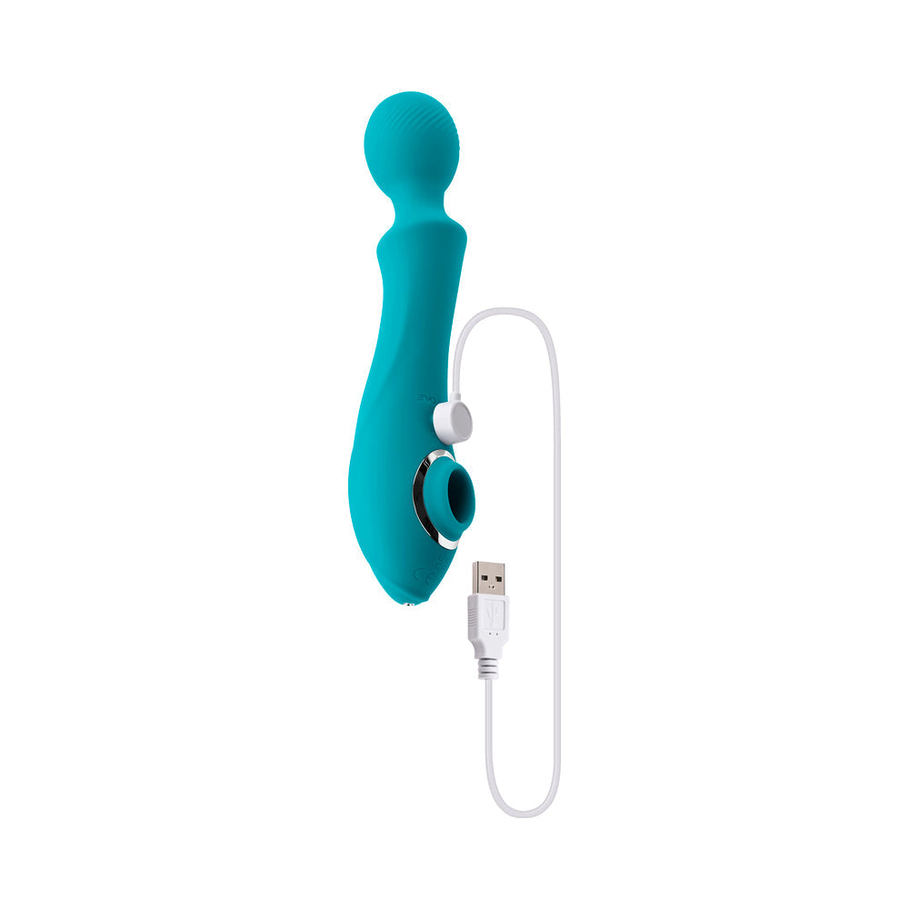Evolved Wanderful Sucker Rechargeable Wand with Suction Silicone Teal - Fantasies Boutique