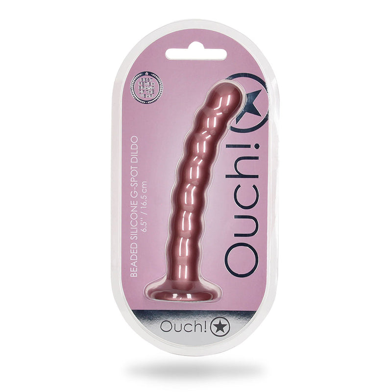 Ouch! Beaded Silicone 6.5 in. G-Spot Dildo Rose Gold - Fantasies Boutique