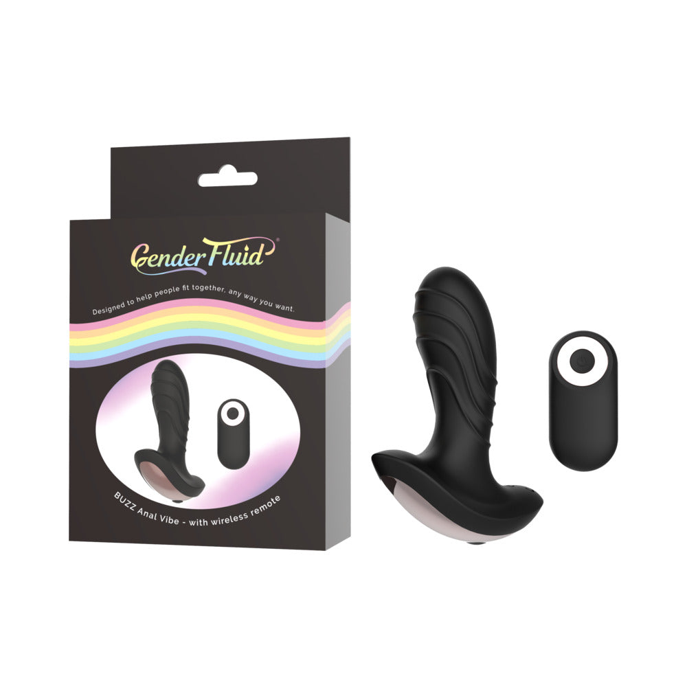 Gender Fluid Buzz Rechargeable Remote-Controlled Silicone Anal Vibrator Black