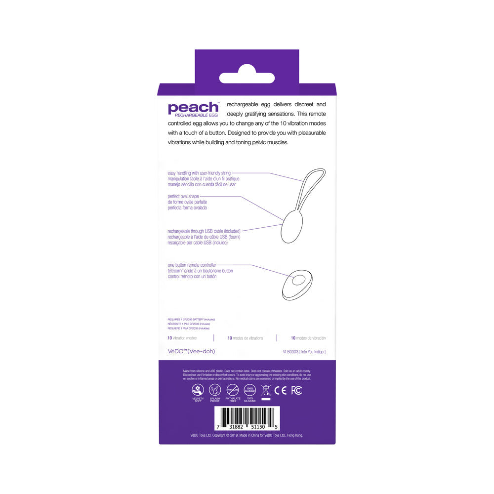 VeDO Peach Rechargeable Egg Vibe - Into You Indigo - Fantasies Boutique