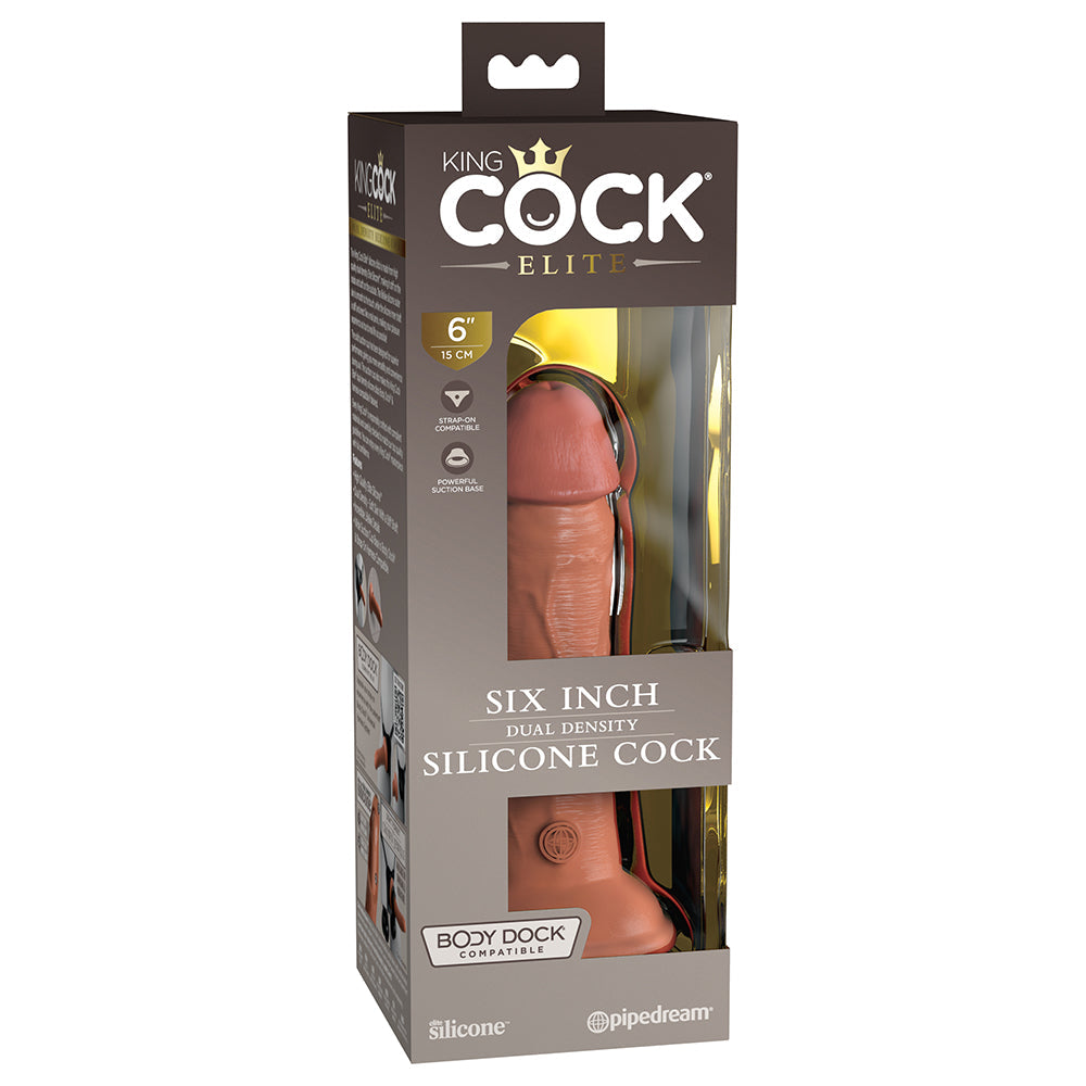 King Cock Elite 6 in. Dual Density Silicone Cock Realistic Dildo With Suction Cup Tan - Fantasies Boutique