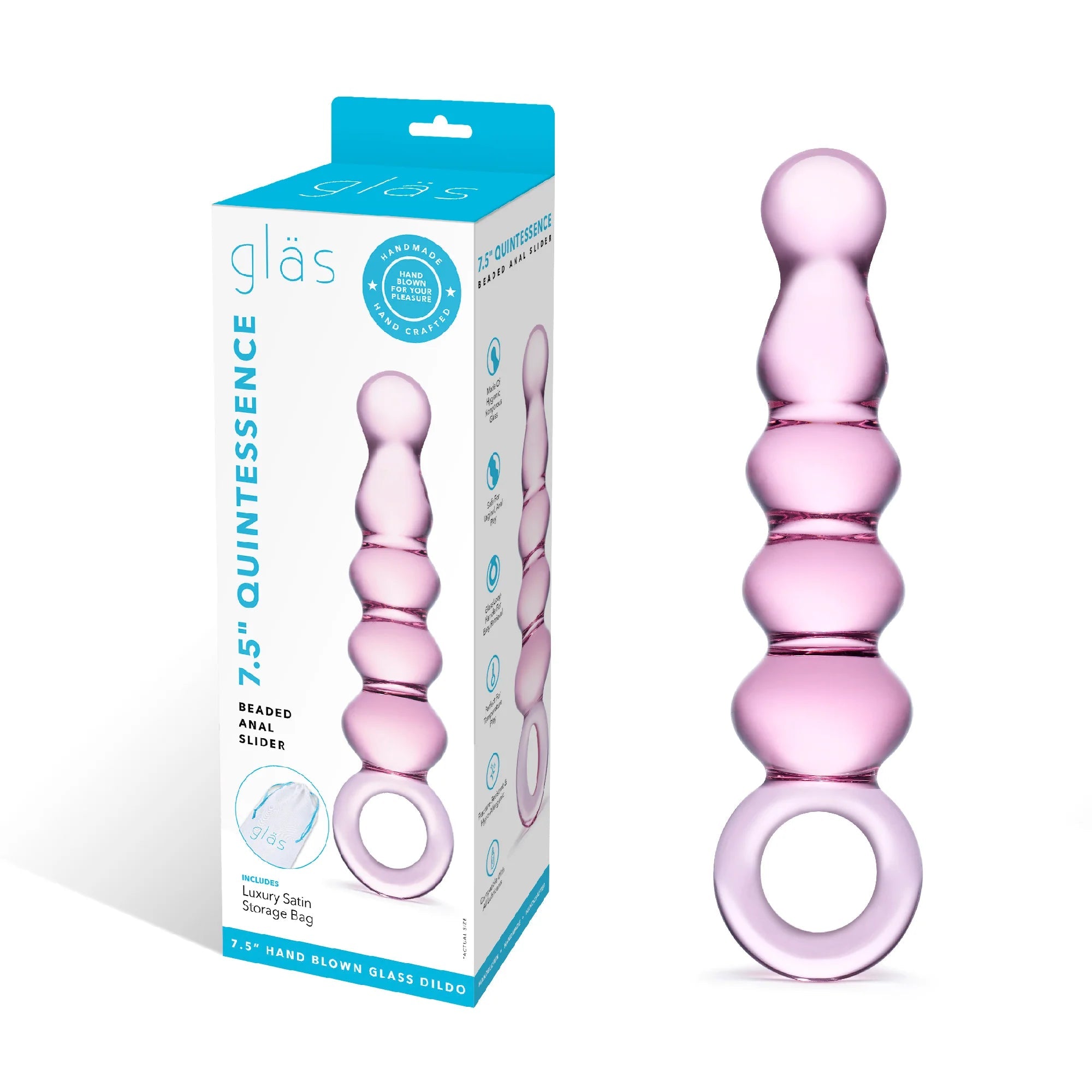 Glas 7.5 in. Quintessence Beaded Anal Slider Glass Dildo with Ring Handle - Fantasies Boutique