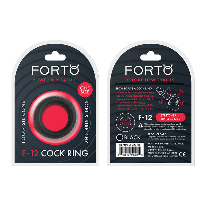 Forto F-12 Liquid Silicone Cockring 35mm Black - Fantasies Boutique