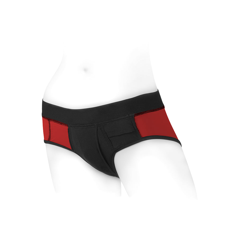 SpareParts Tomboi Nylon Briefs Harness Red/Black Size M - Fantasies Boutique