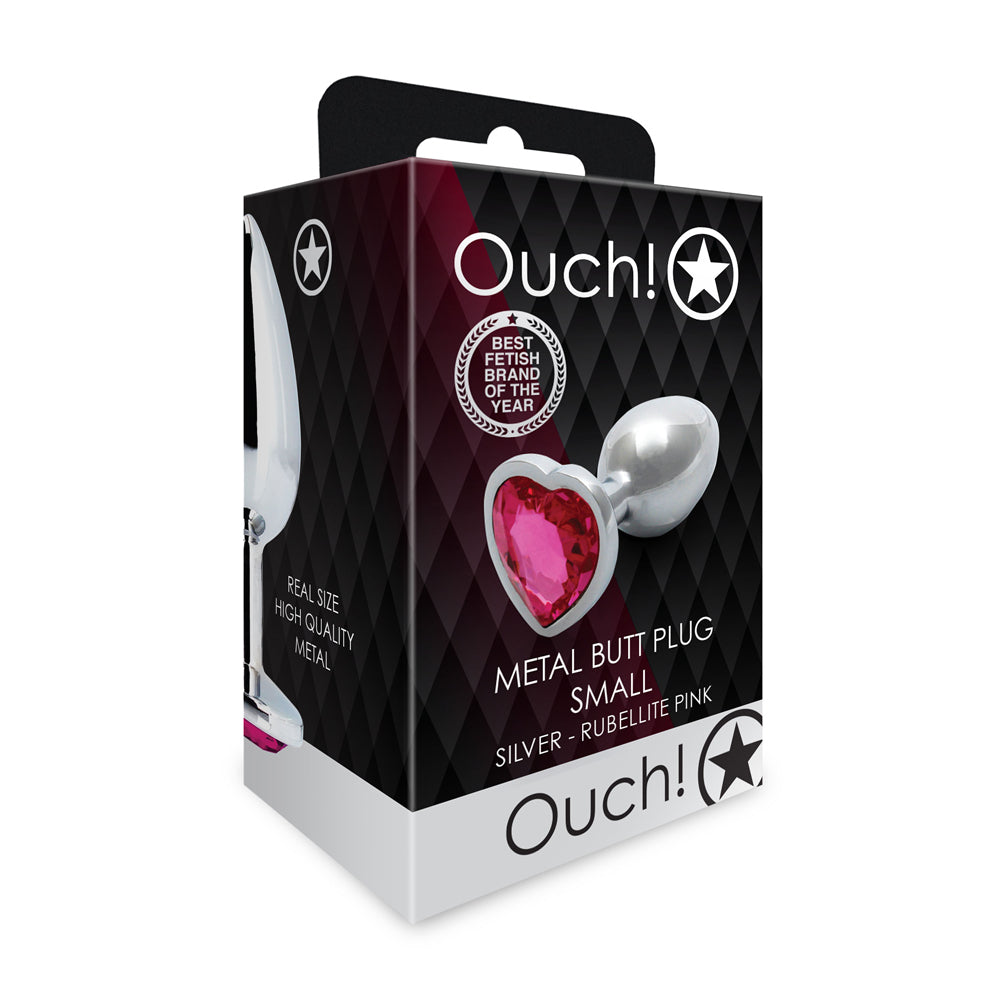 Shots Ouch! Heart Gem Butt Plug Small Silver/Rubellite Pink - Fantasies Boutique