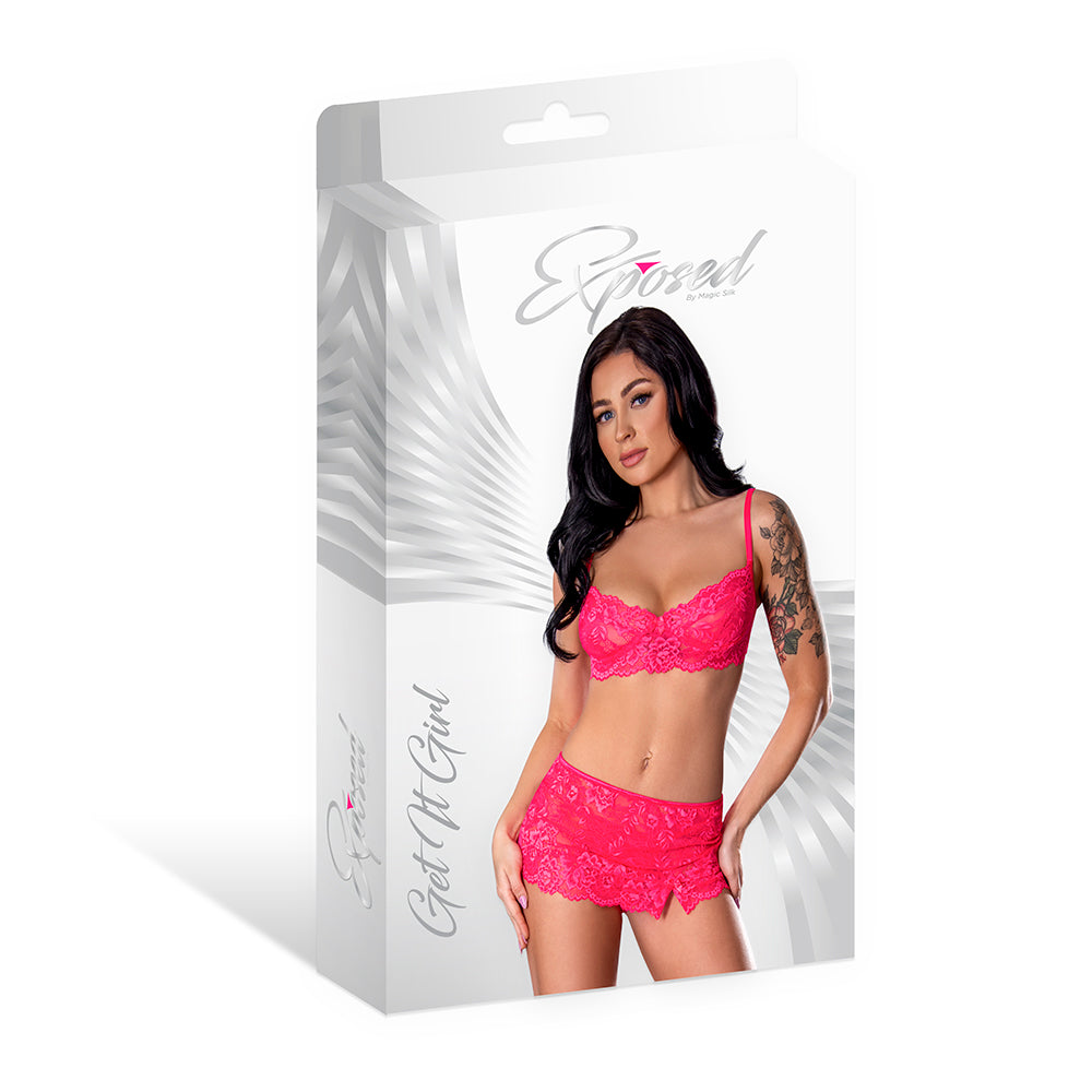 Magic Silk Get It Girl Bra, Skirt & Thong Set Diva Pink S/M