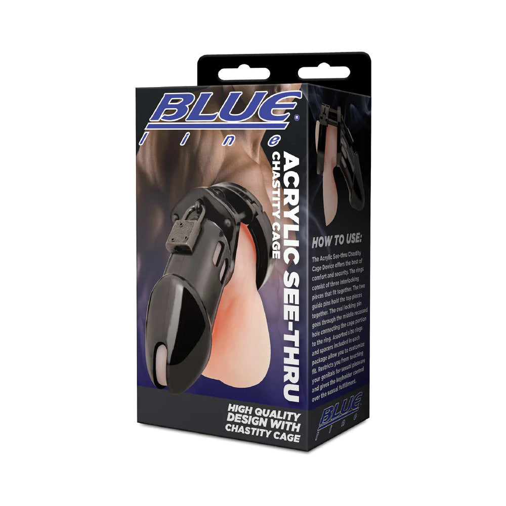 Blue Line Acrylic Chastity Cage Black - Fantasies Boutique