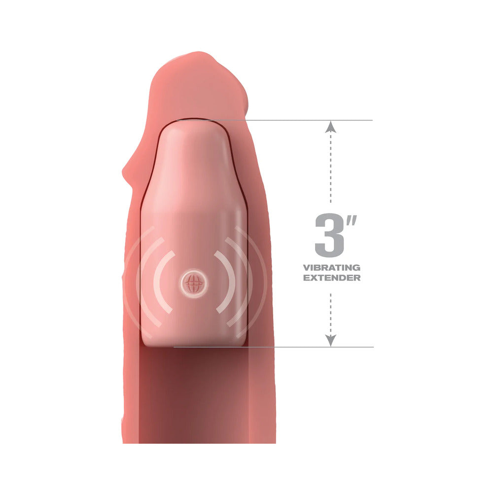 Fantasy X-tensions Elite 9 in. Silicone Mega Extension Sleeve 3 in. Vibrating Beige - Fantasies Boutique