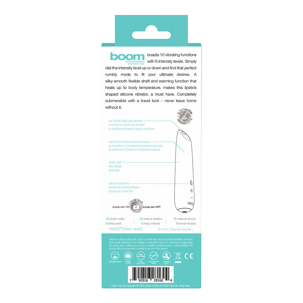 VeDO Boom Rechargeable Warming Silicone Slimline Vibrator Turquoise - Fantasies Boutique