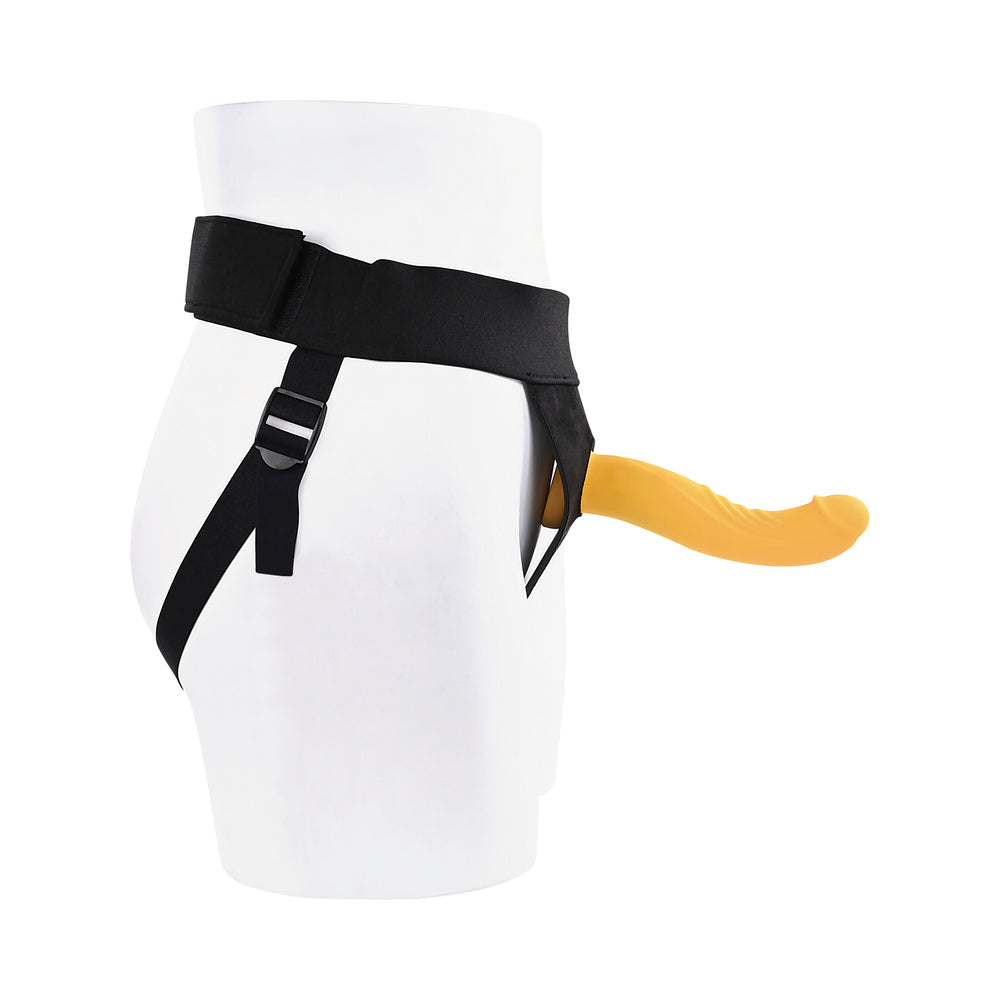 Gender X Sweet Embrace Vibrating 7 in. Dildo and Jock-Style Strap-On Harness Set Yellow/Black - Fantasies Boutique